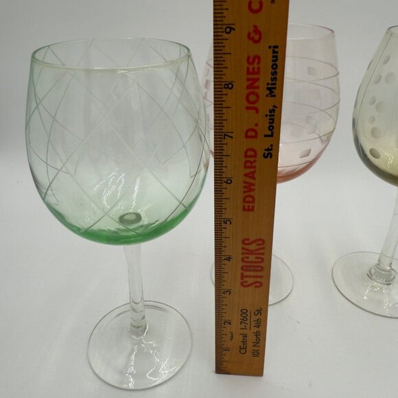 Allegro set 4 Balloon Wine Glasses Hand-Etched 18oz capacity Multicolor design - Picture 4 of 8